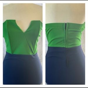 Strapless form fitting mini dress - blue and green